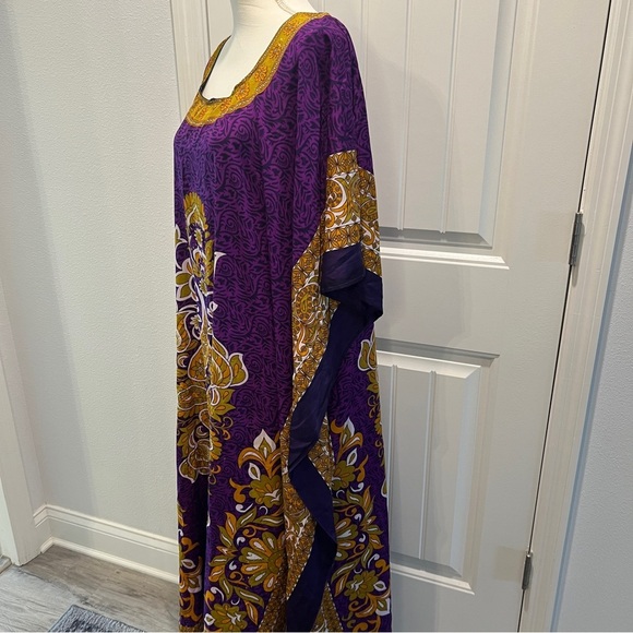 Kaftan Maxi One Size Classics Woman's House Dress Purple Gold - Picture 5 of 11